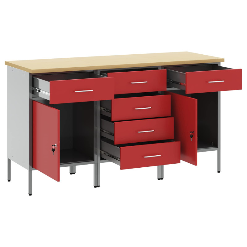 Szafka robocza z kołem 3 pcs Czerwony i Szary 75 x 45 x 85 cm