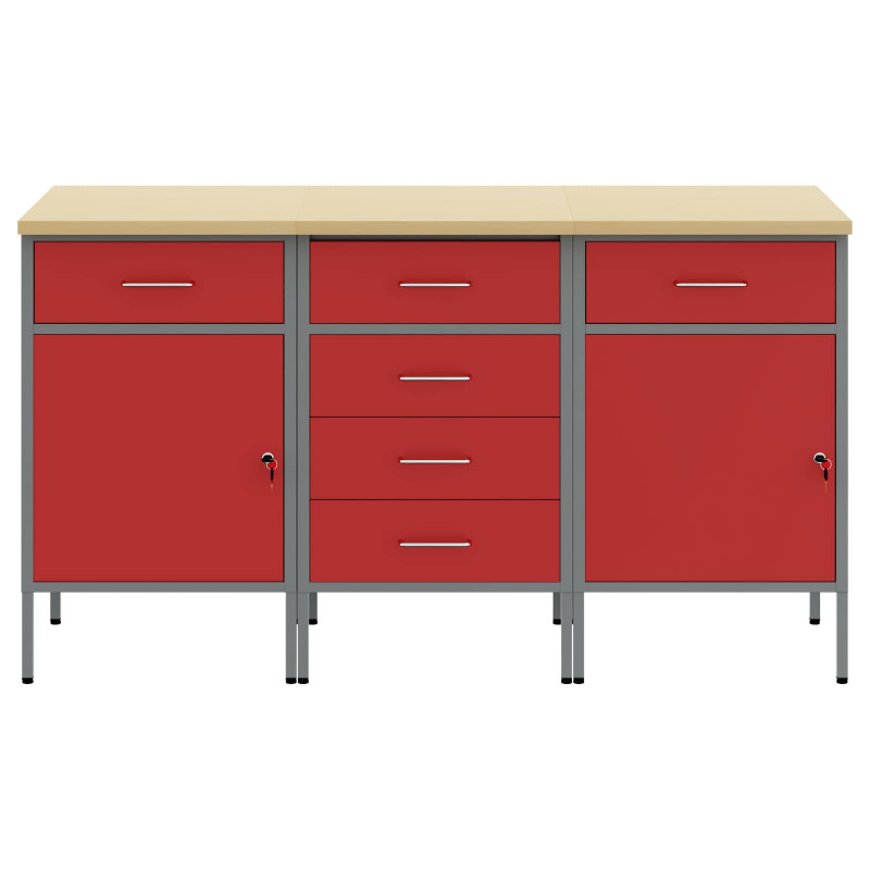 Szafka robocza z kołem 3 pcs Czerwony i Szary 75 x 45 x 85 cm