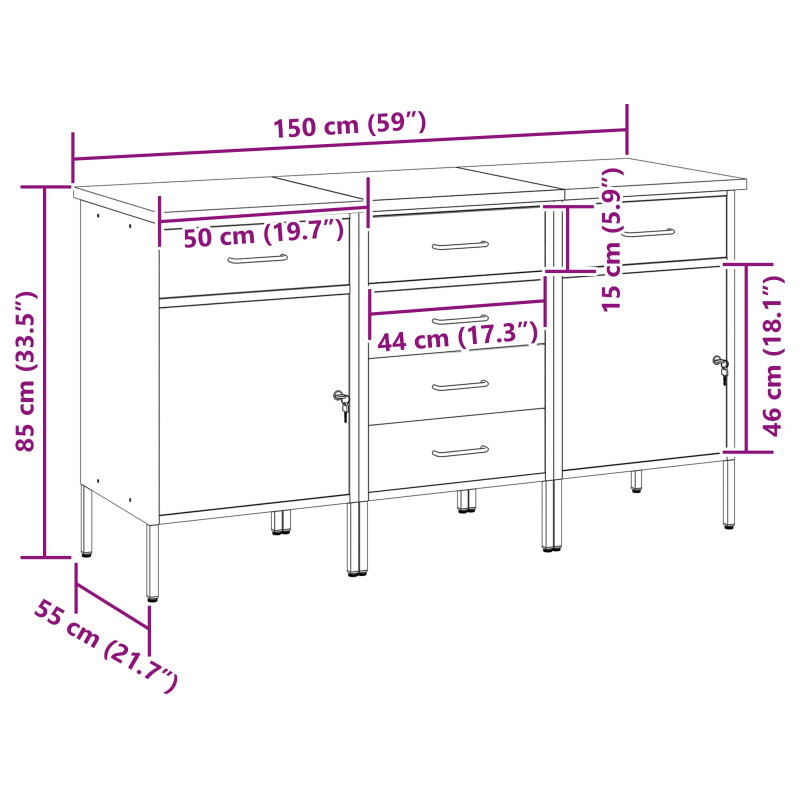 Szafka robocza z kołem 3 pcs Czerwony i Szary 75 x 45 x 85 cm