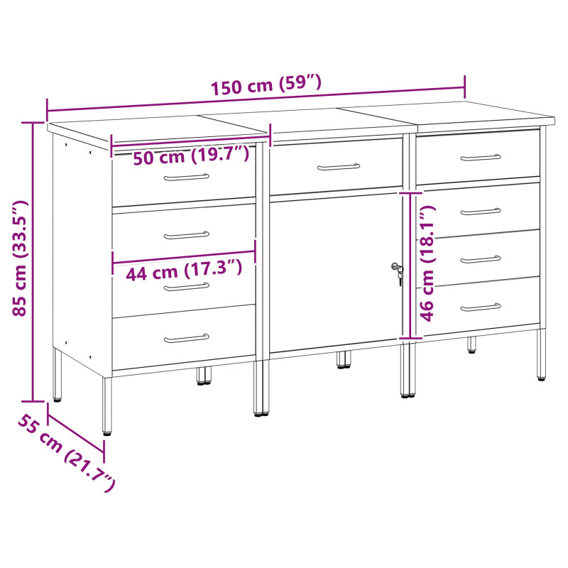 Szafka robocza z szufladą 3 pcs Czarny i szary 150 x 55 x 85 cm