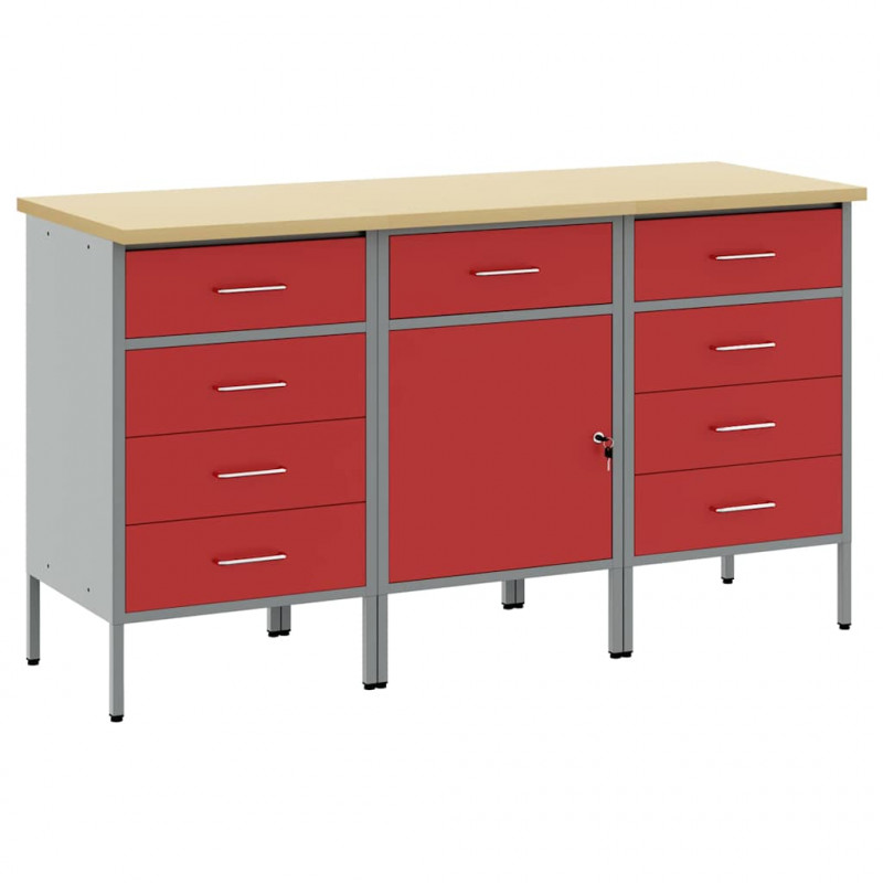Szafka robocza 3 pcs Czerwony i Szary 150 x 55 x 85 cm