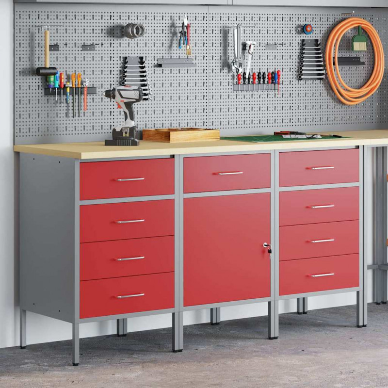 Szafka robocza 3 pcs Czerwony i Szary 150 x 55 x 85 cm