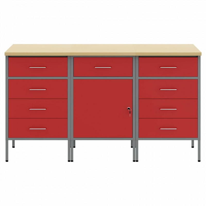 Szafka robocza 3 pcs Czerwony i Szary 150 x 55 x 85 cm