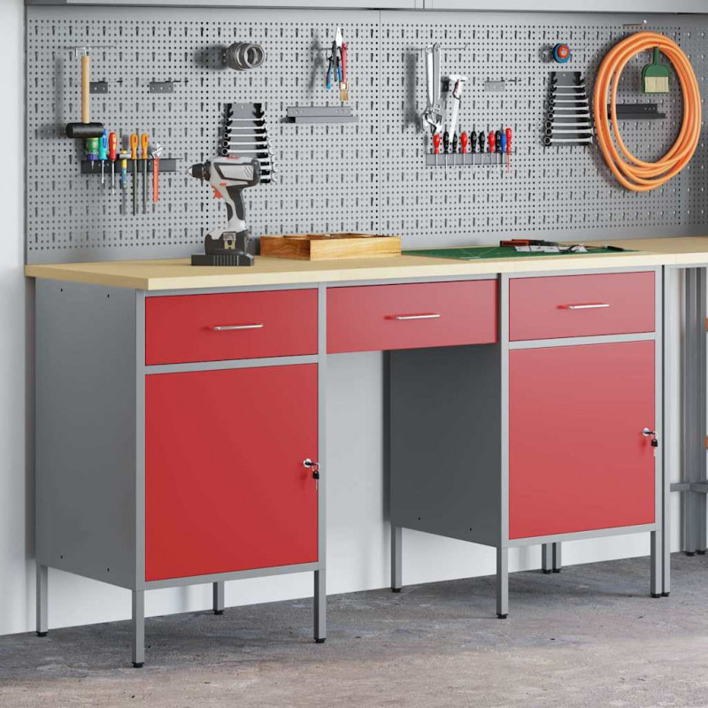 Szafka robocza z szufladą 3 pcs Czerwony 150 x 55 x 85 cm