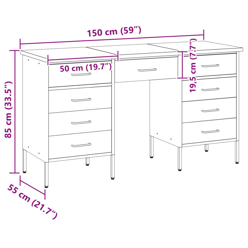 Szafka robocza z szufladą 3 pcs Czarny 150 x 55 x 85 cm