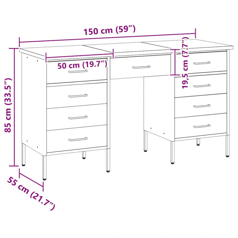 Szafka robocza z szufladą 3 pcs Czerwony 150 x 55 x 85 cm