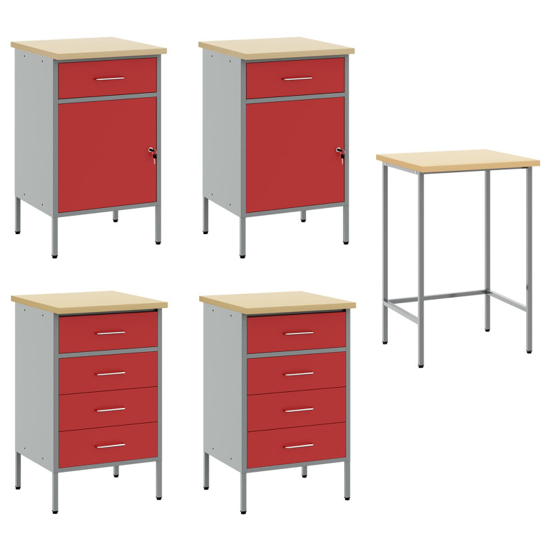 Szafka robocza z szufladą 3 pcs Czerwony 150 x 55 x 85 cm