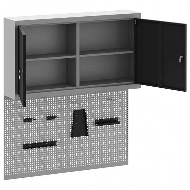 Zestaw szafek narzędziowych z półką Z blokadą 3 pcs Czarny