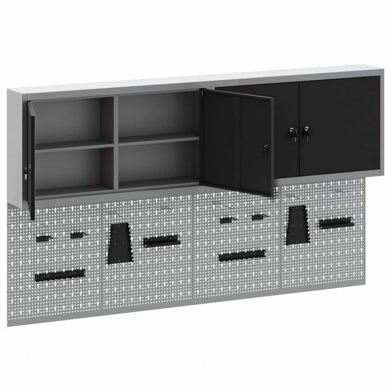 Zestaw szafek narzędziowych z półką Z blokadą 6 pcs Czarny