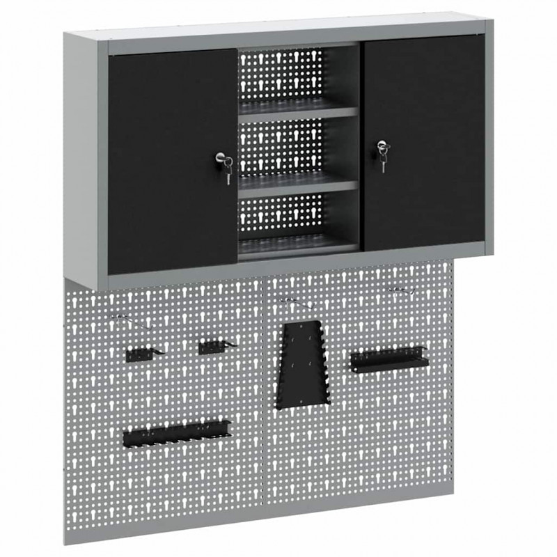 Zestaw szafek narzędziowych z półką Z blokadą 3 pcs Czarny