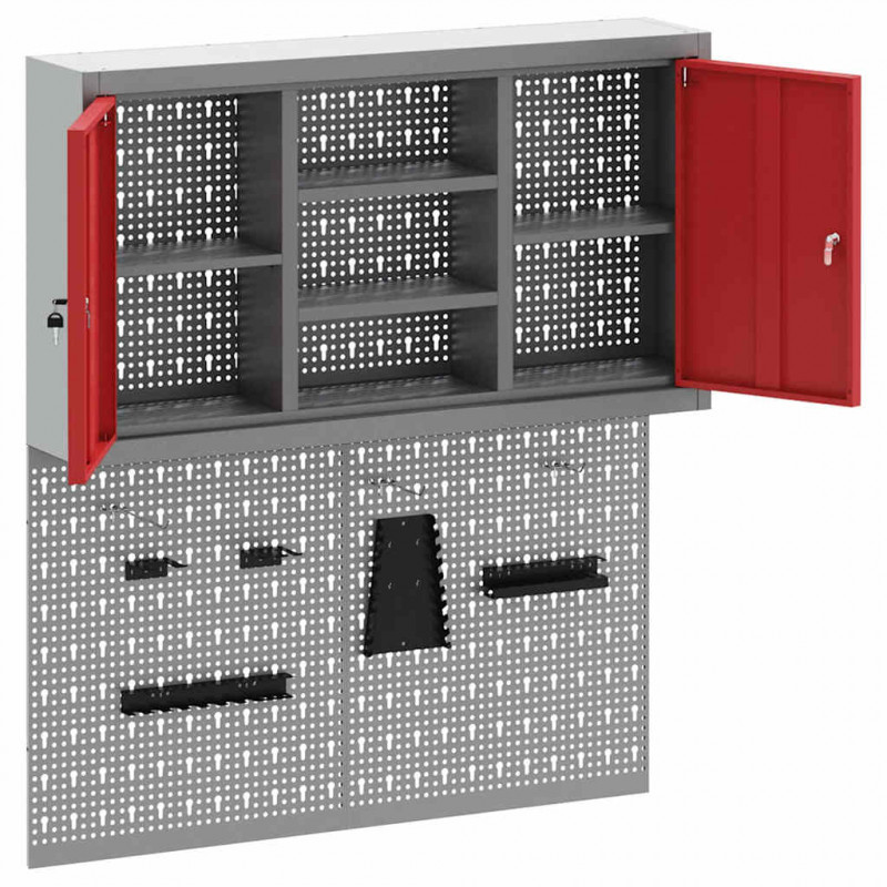 Zestaw szafek narzędziowych z półką Z blokadą 3 pcs Czerwony