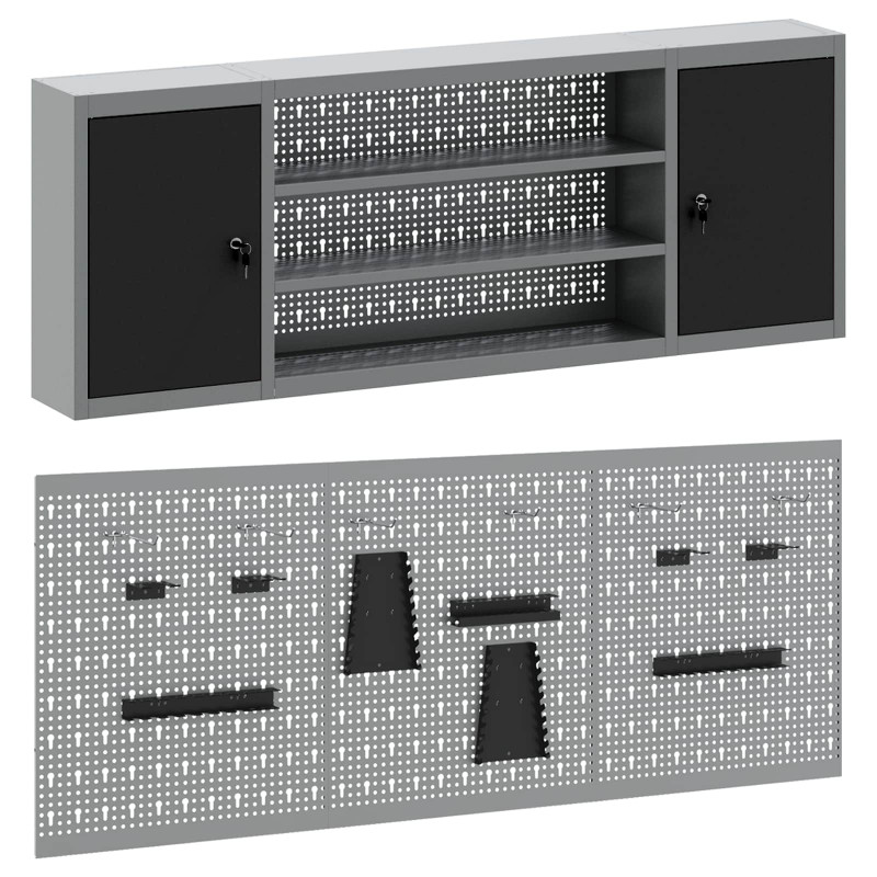 Zestaw szafek narzędziowych z półką Z blokadą 4 pcs Czarny
