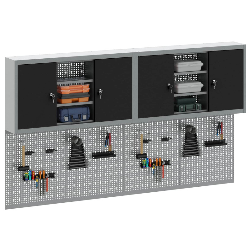 Zestaw szafek narzędziowych z półką Z blokadą 6 pcs Czarny