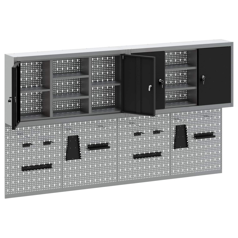 Zestaw szafek narzędziowych z półką Z blokadą 6 pcs Czarny