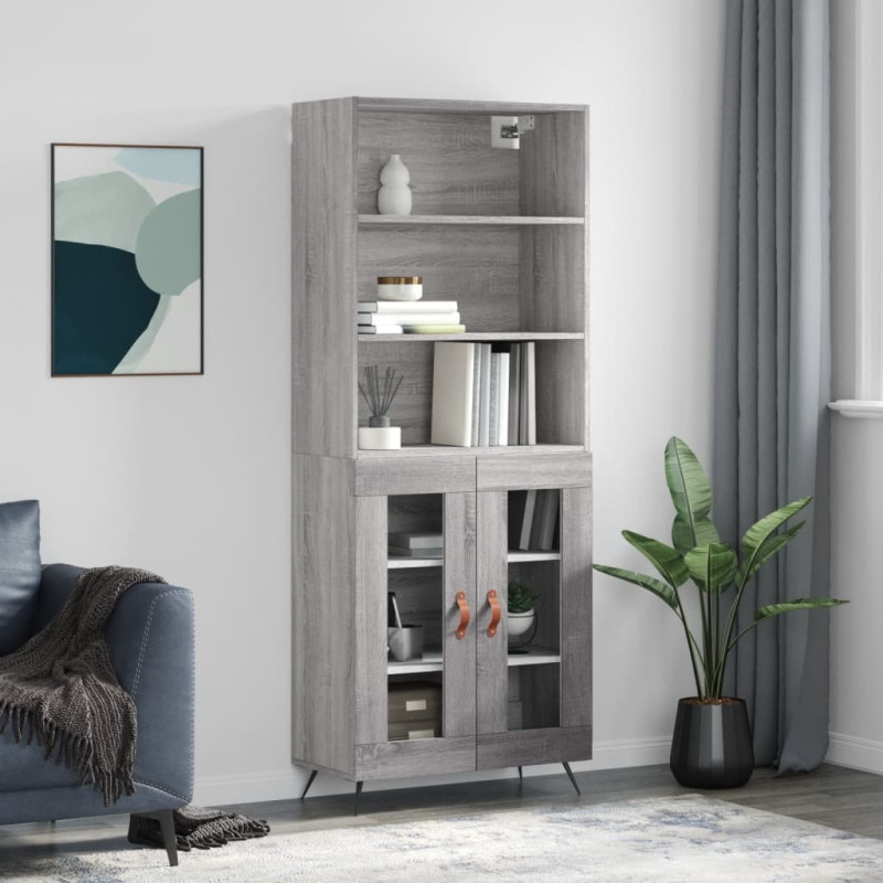 Witrynka szary dąb sonoma 69,5x34x180cm materiał drewnopochodny