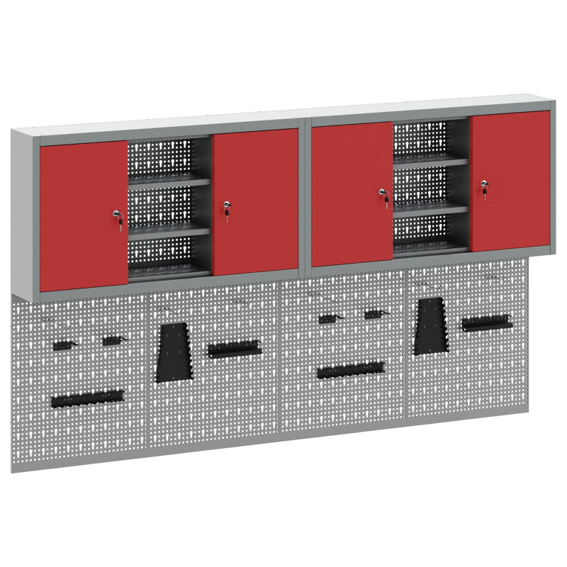 Zestaw szafek narzędziowych z półką Z blokadą 6 pcs Czerwony