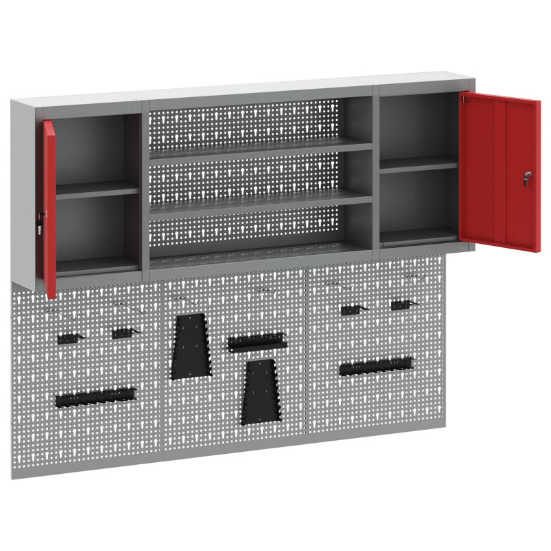 Zestaw szafek narzędziowych z półką Z blokadą 6 pcs Czerwony