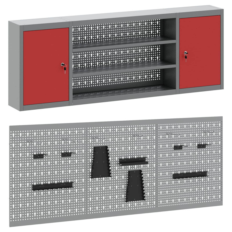 Zestaw szafek narzędziowych z półką Z blokadą 6 pcs Czerwony