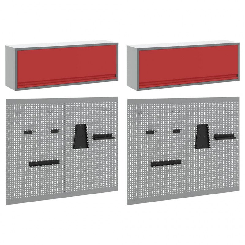 Zestaw szafek narzędziowych z półką 6 pcs Czerwony