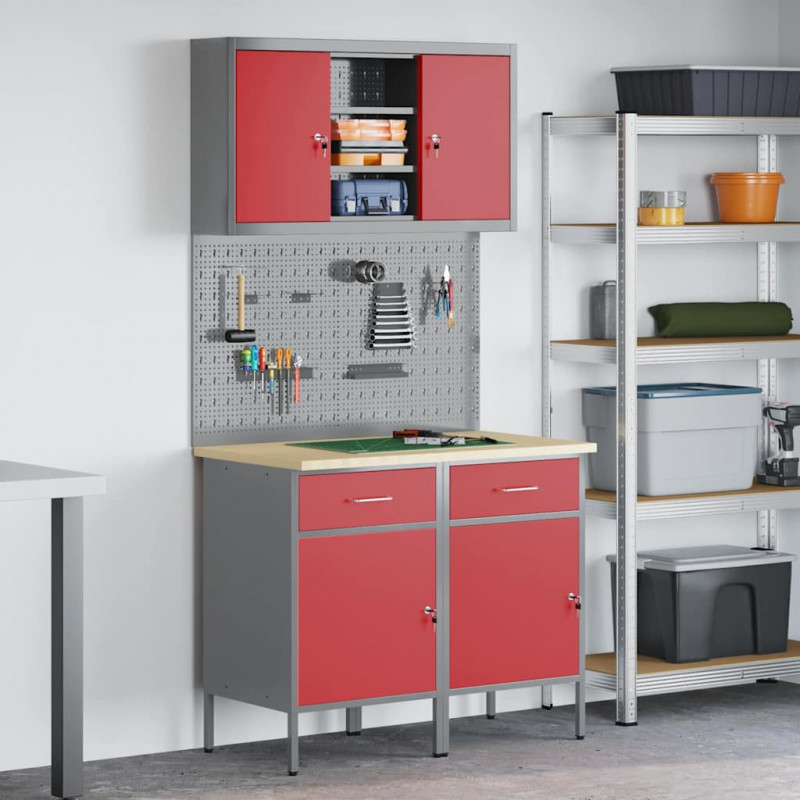 Zestaw szafek roboczych z szufladą z półką 6 pcs Czerwony