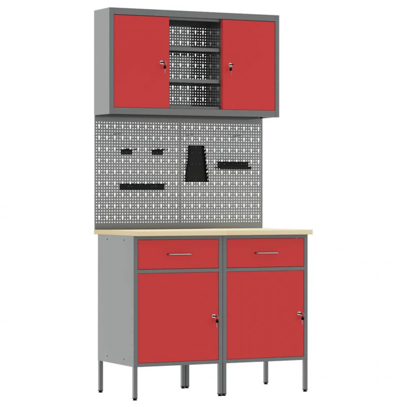 Zestaw szafek roboczych z szufladą z półką 6 pcs Czerwony