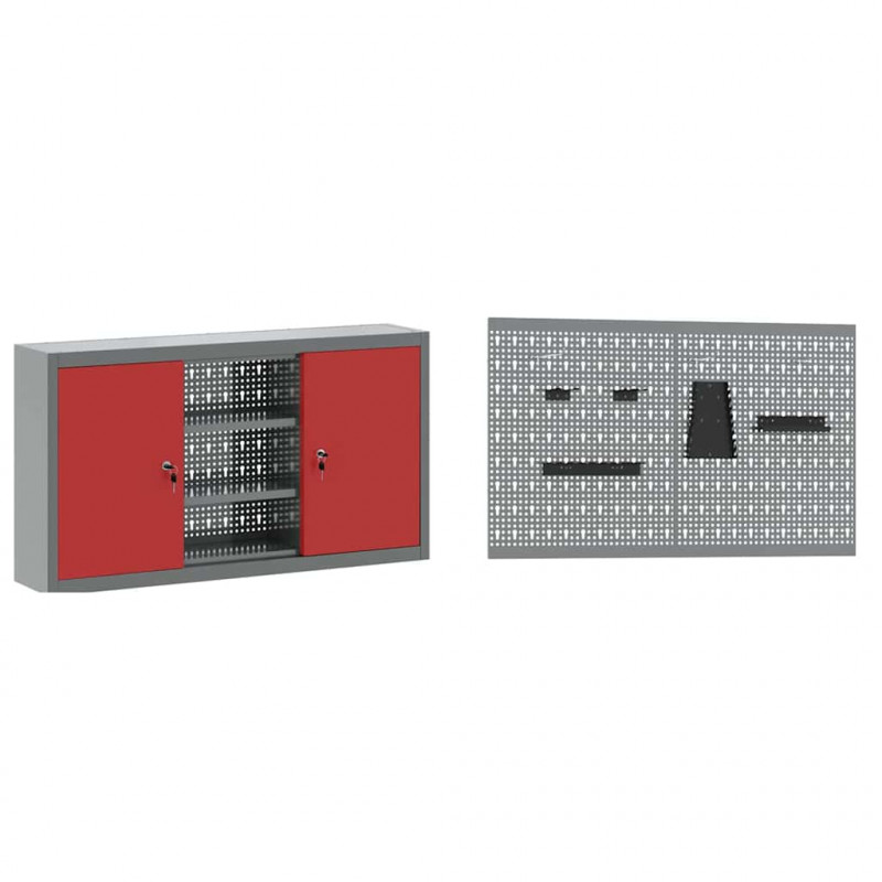 Zestaw szafek roboczych z szufladą z półką 6 pcs Czerwony