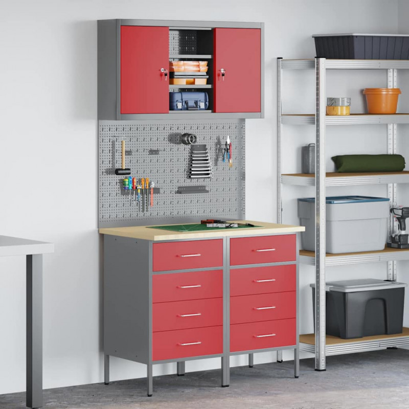 Zestaw szafek roboczych z szufladą z półką 5 pcs Czerwony