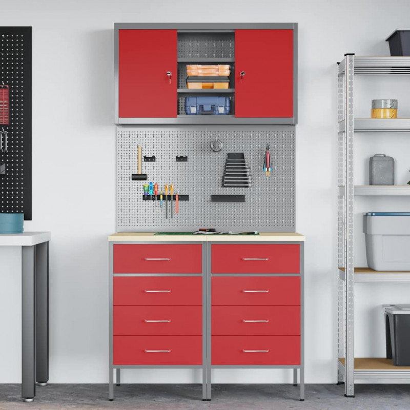 Zestaw szafek roboczych z szufladą z półką 5 pcs Czerwony