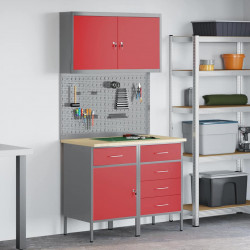 Szafka robocza 5 pcs Czerwony Drewno inżynieryjne i stal