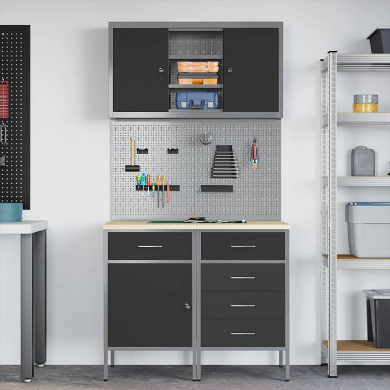 Zestaw szafek roboczych z szufladą z półką 5 pcs Czarny
