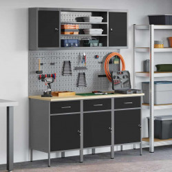 Szafka robocza z półką 7 pcs Czarny Drewno inżynieryjne i stal