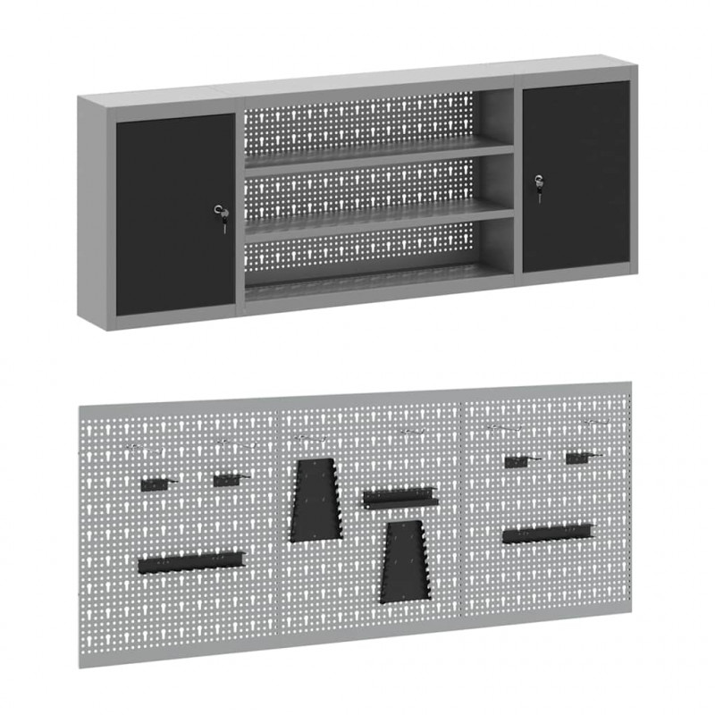 Szafka robocza z półką 7 pcs Czarny Drewno inżynieryjne i stal