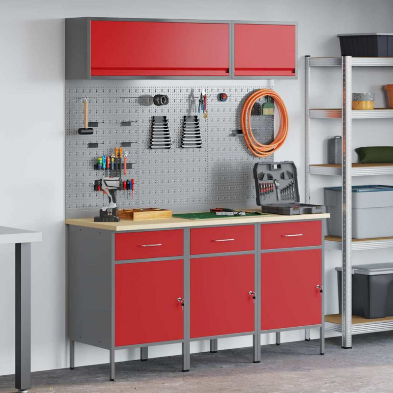 Zestaw szafek roboczych z szufladą Z blokadą 8 pcs Czerwony