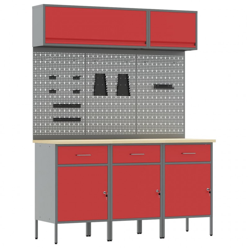 Zestaw szafek roboczych z szufladą Z blokadą 8 pcs Czerwony