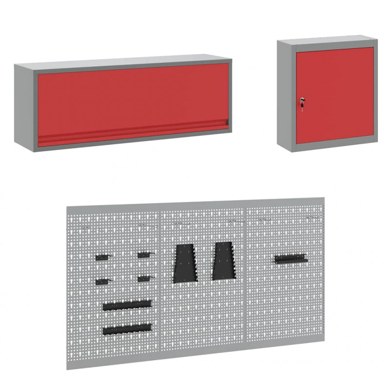 Zestaw szafek roboczych z szufladą Z blokadą 8 pcs Czerwony