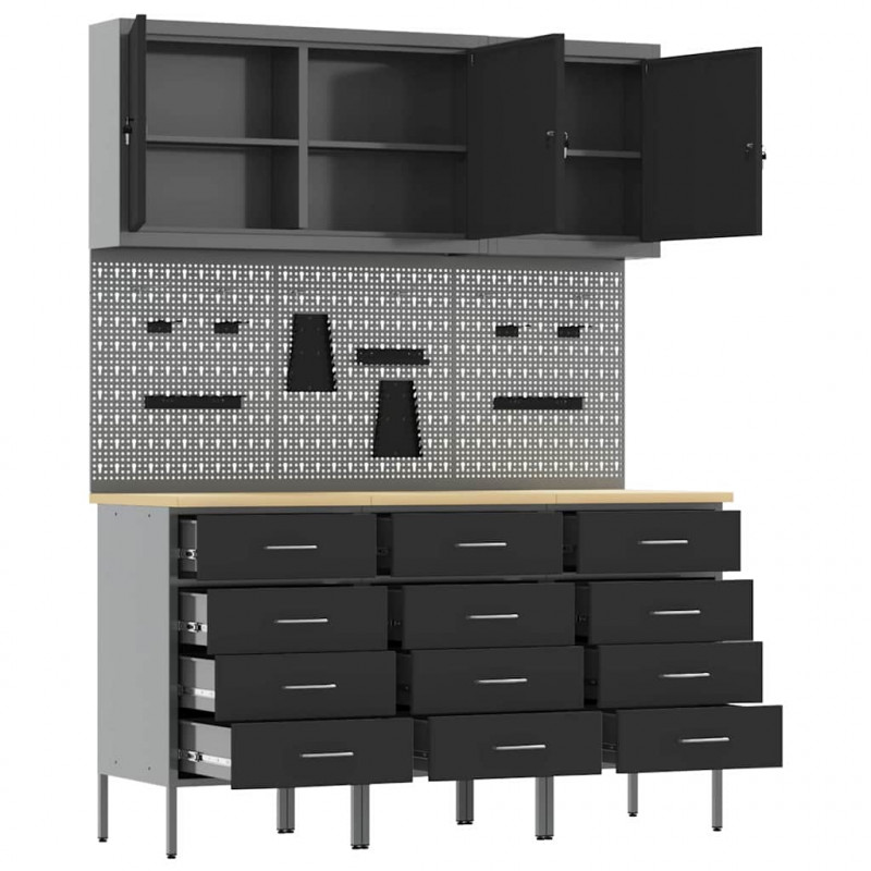 Szafka robocza 8 pcs Czarny Drewno inżynieryjne i stal