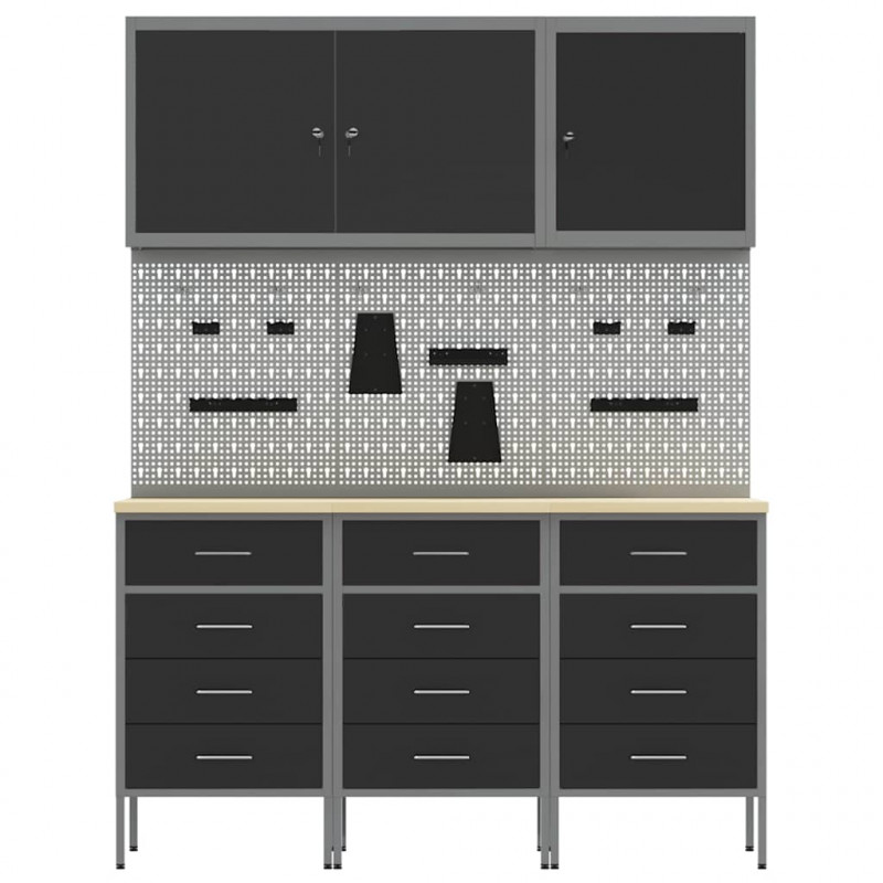 Szafka robocza 8 pcs Czarny Drewno inżynieryjne i stal