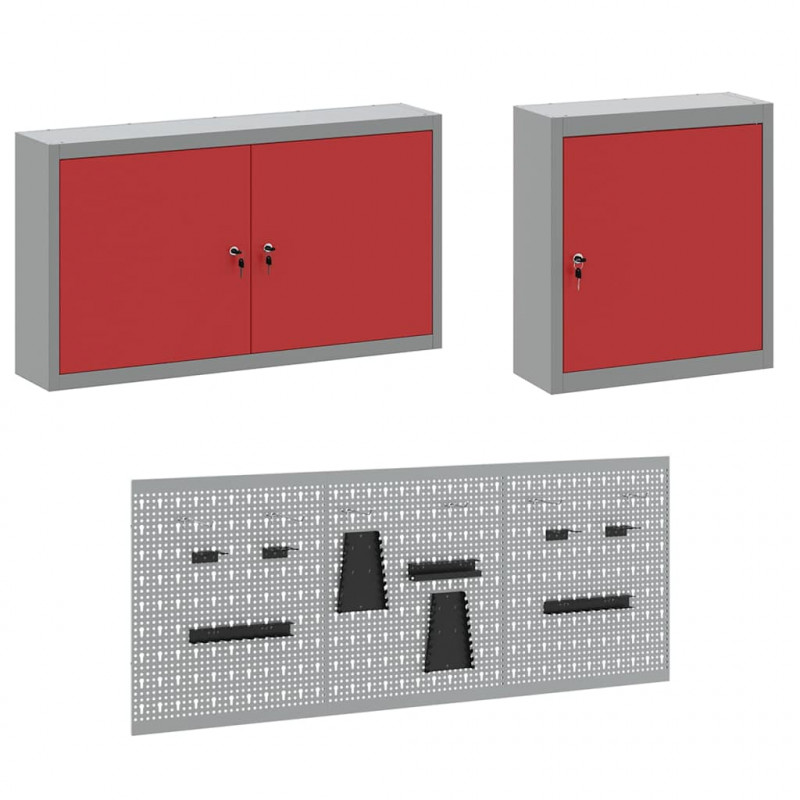 Szafka robocza 8 pcs Czerwony Drewno inżynieryjne i stal