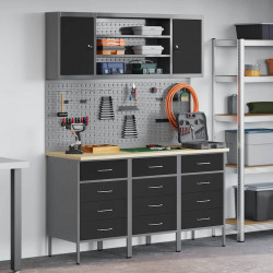 Szafka robocza z półką 7 pcs Czarny Drewno inżynieryjne i stal