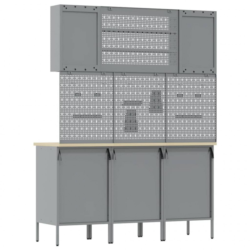 Szafka robocza z półką 7 pcs Czarny Drewno inżynieryjne i stal