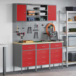 Szafka robocza 7 pcs Czerwony Drewno inżynieryjne i stal