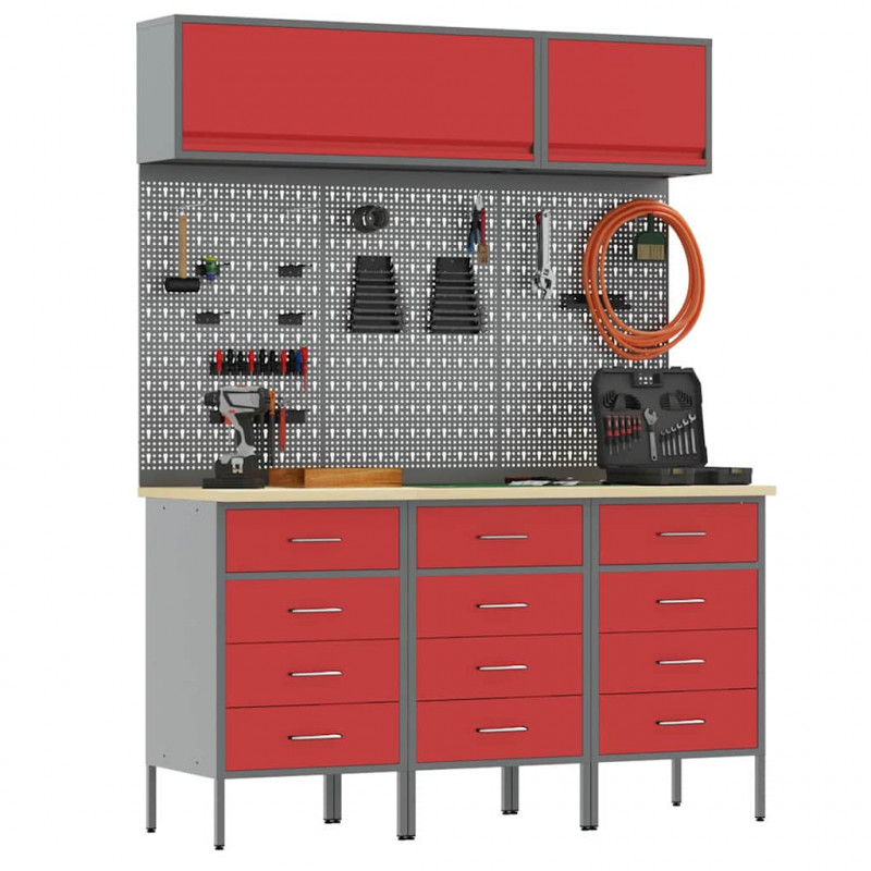 Zestaw szafek roboczych z szufladą 8 pcs Czerwony