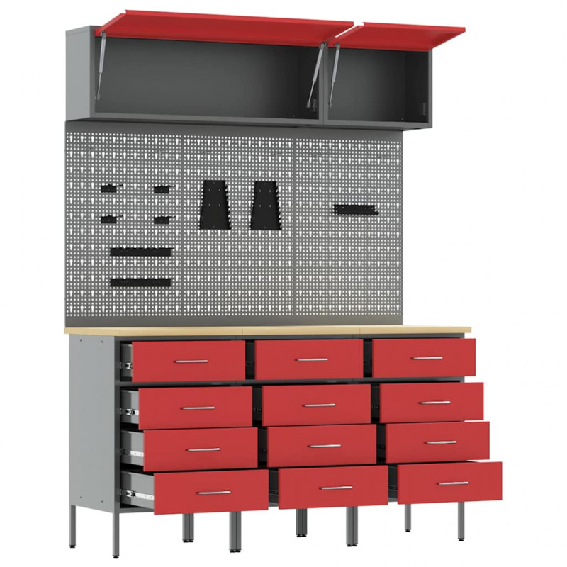 Zestaw szafek roboczych z szufladą 8 pcs Czerwony
