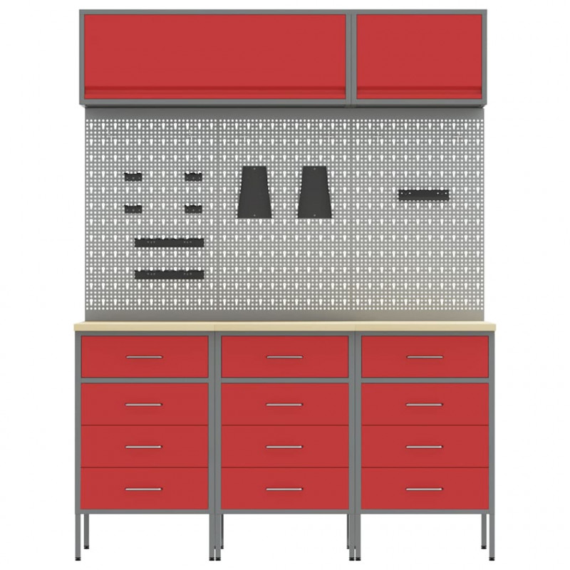 Zestaw szafek roboczych z szufladą 8 pcs Czerwony