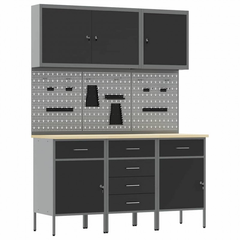 Szafka robocza 8 pcs Czarny Drewno inżynieryjne i stal
