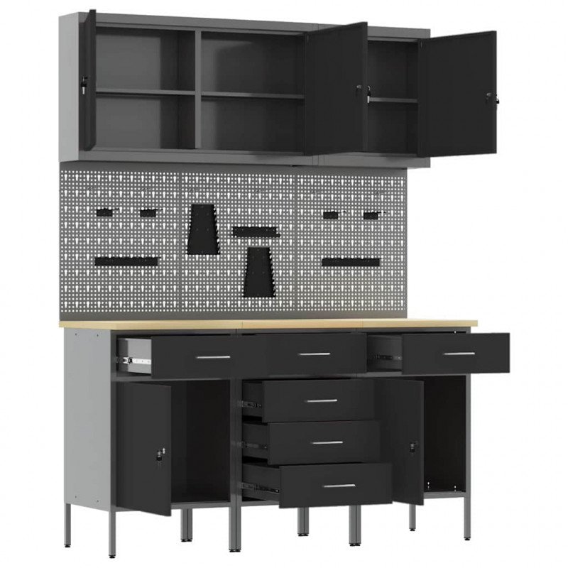 Szafka robocza 8 pcs Czarny Drewno inżynieryjne i stal