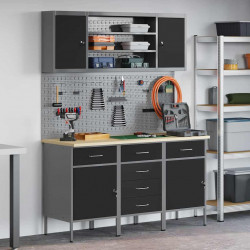 Szafka robocza z półką 7 pcs Czarny Drewno inżynieryjne i stal