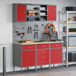 Szafka robocza 7 pcs Czerwony Drewno inżynieryjne i stal