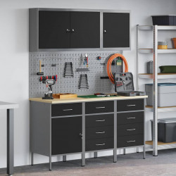 Szafka robocza 8 pcs Czarny Drewno inżynieryjne i stal