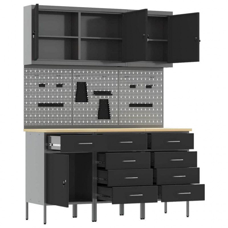 Szafka robocza 8 pcs Czarny Drewno inżynieryjne i stal